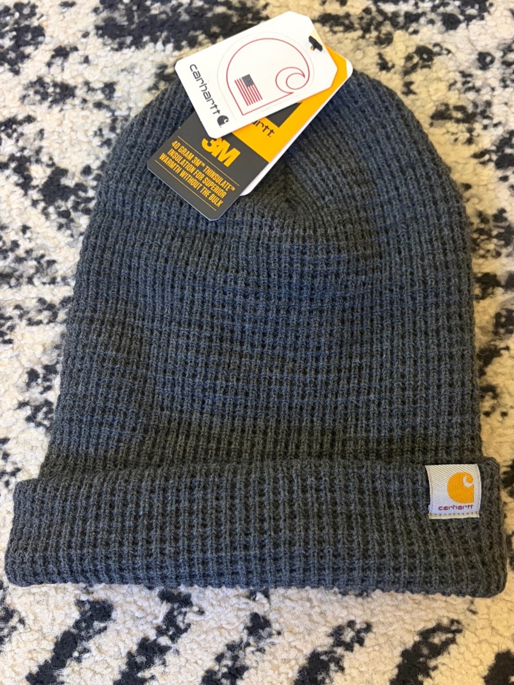 NWT Carhartt Gray Beanie Waffle Knit Men's One Size Winter Fall Hat Work Wear